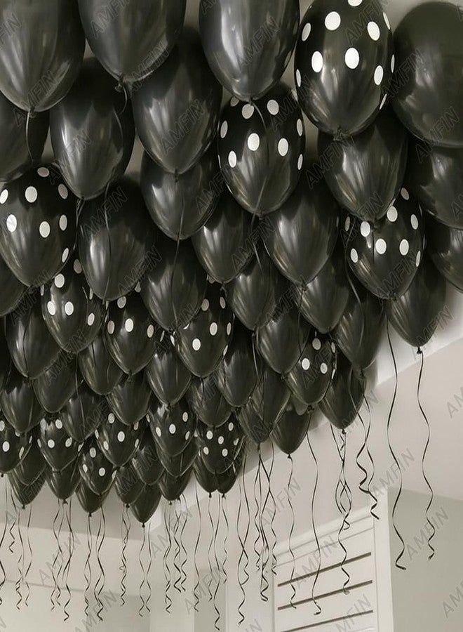 AMFIN (Pack of 50) Polka Dot Black & Solid Latex Black Party Balloons - Birthday Wedding, Baby Shower, Anniversary, Graduation, Halloween, New Year Decorations - Image 5